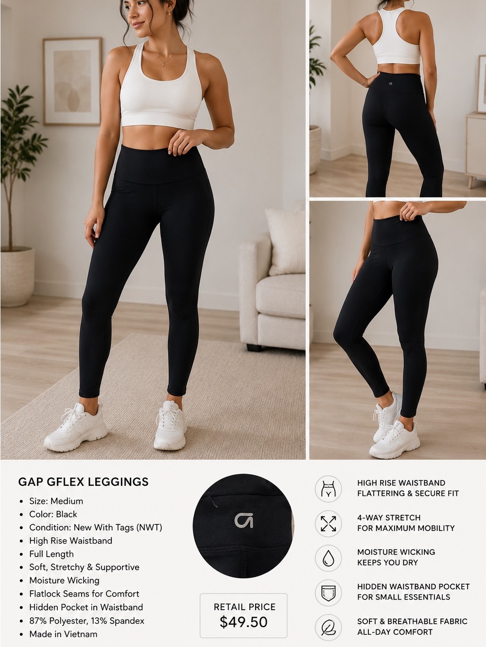 GAP Black High-Rise GFlex Leggings